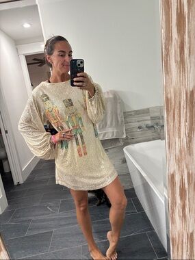 Judith March Nutcracker Long-Sleeve Gold Sequin Mini Dress